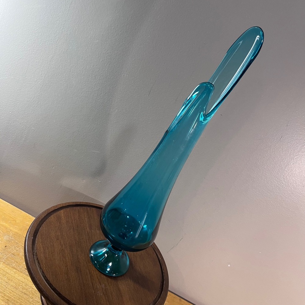 LE Smith Peacock Blue Smoothie Swung Vase Simplicity 19" MCM Glass